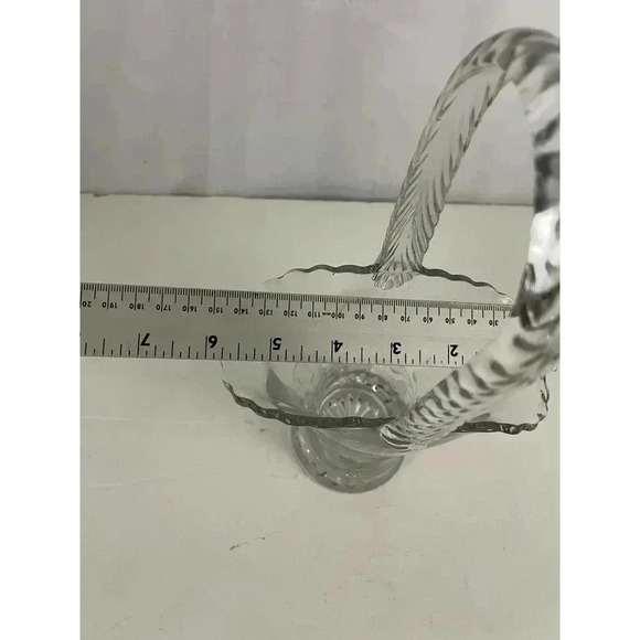 VTG Pressed Clear Etched Floral Glass Basket Vase 9.75" Tall MCM Home Decor - Picture 14 of 16